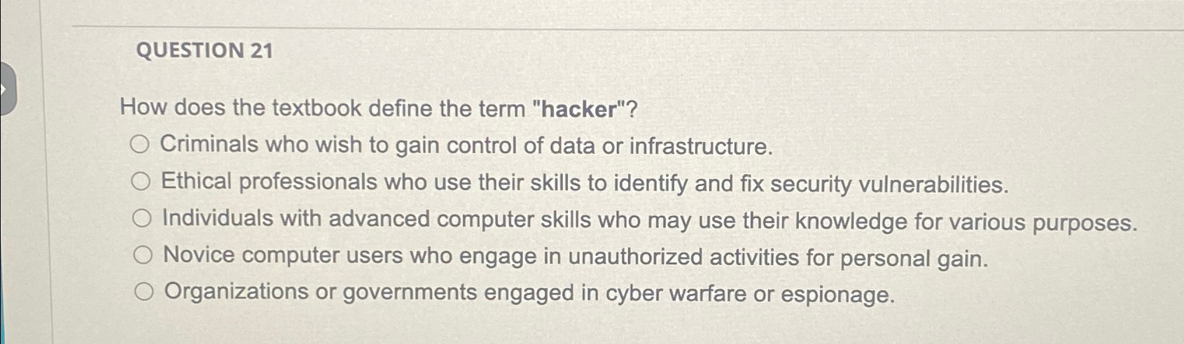 QUESTION 2 1 How does the textbook define the