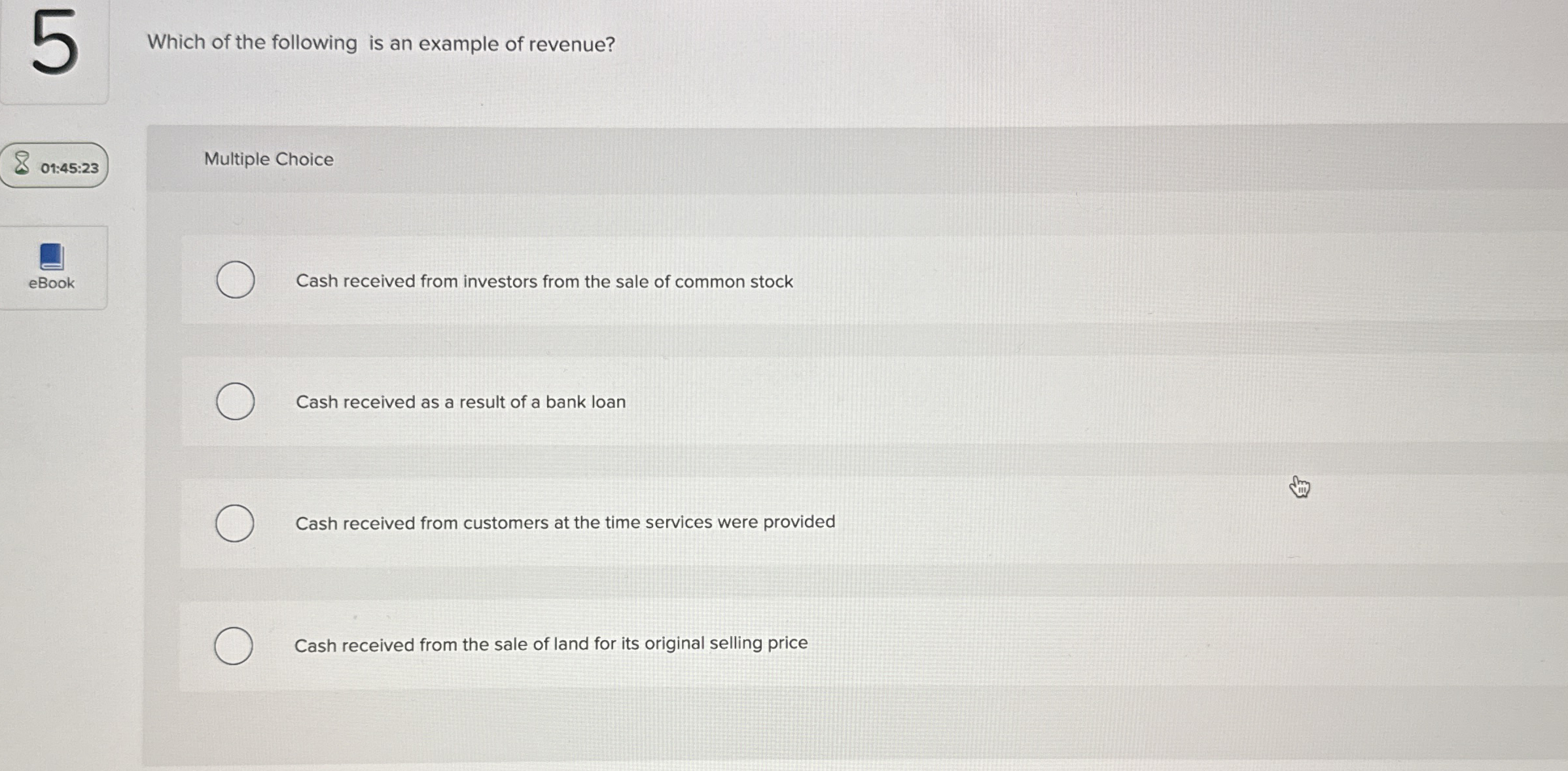 Which of the following is an example of revenue?