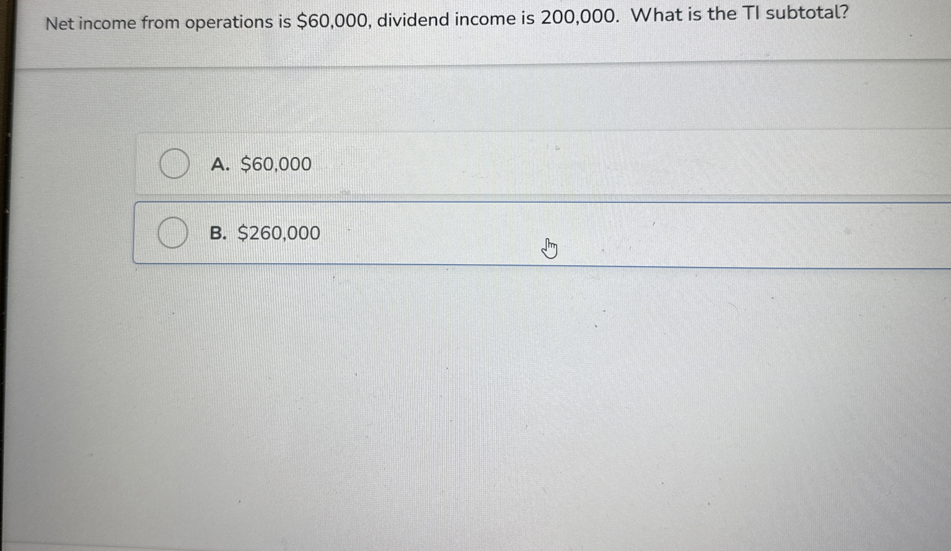 Net income from operations is $ 6 0 , 0 0 0 ,