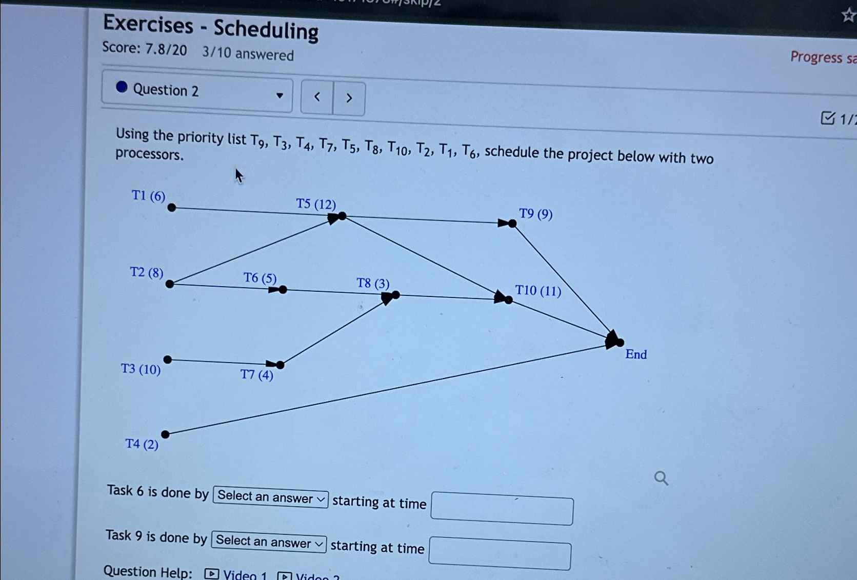 Exercises - Scheduling Score: 7 . 8 2 0 , 3 1 0