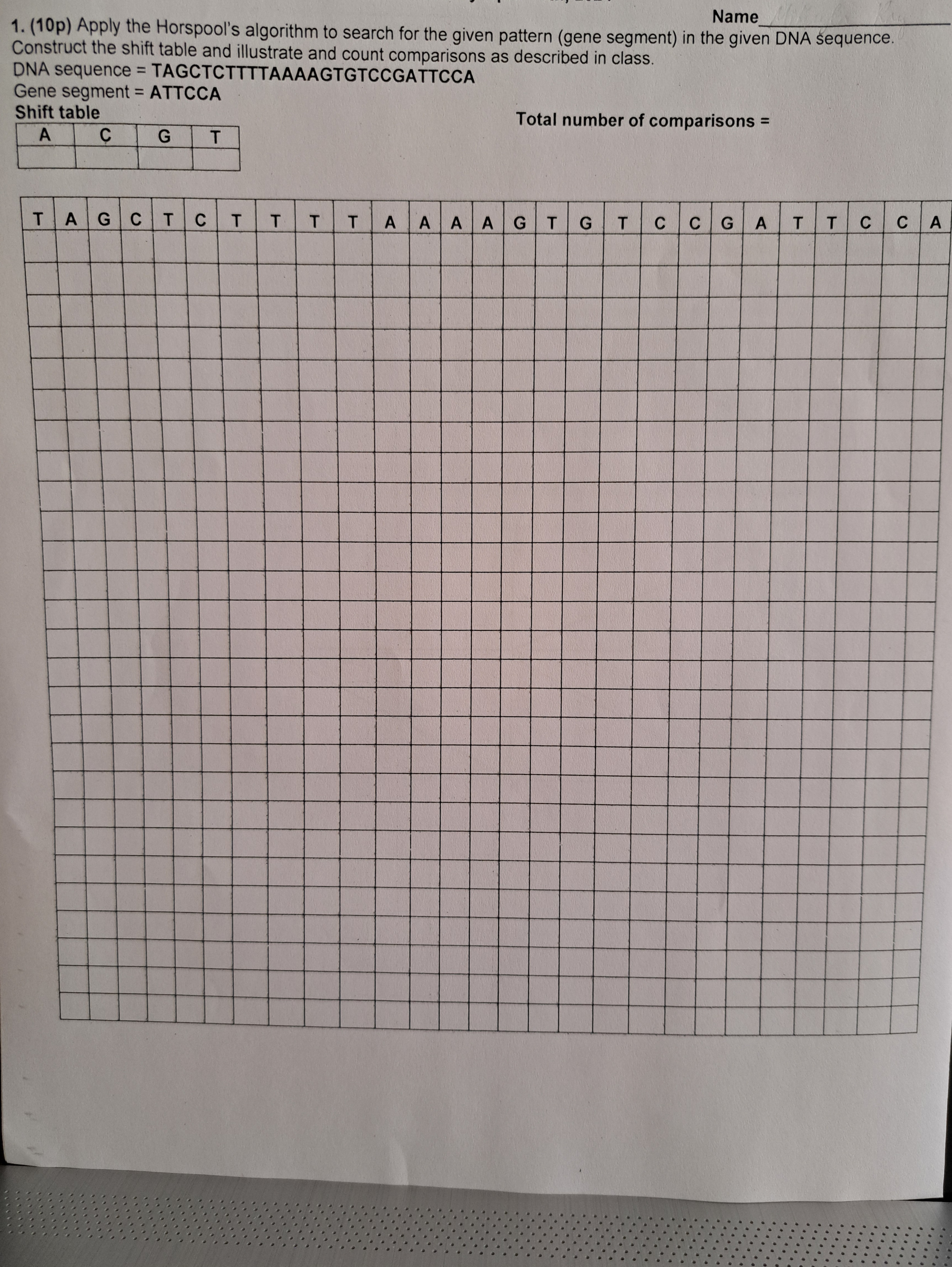 Apply the Horspool's algorithm to search for the