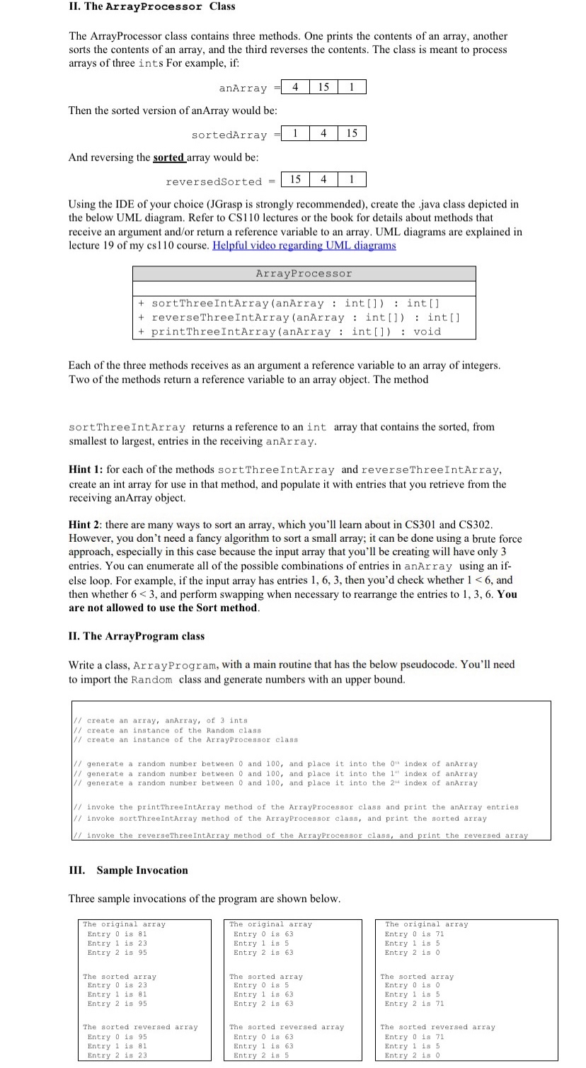 II . The ArrayProcessor Class The ArrayProcessor