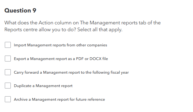 Question 9 What does the Action column on The