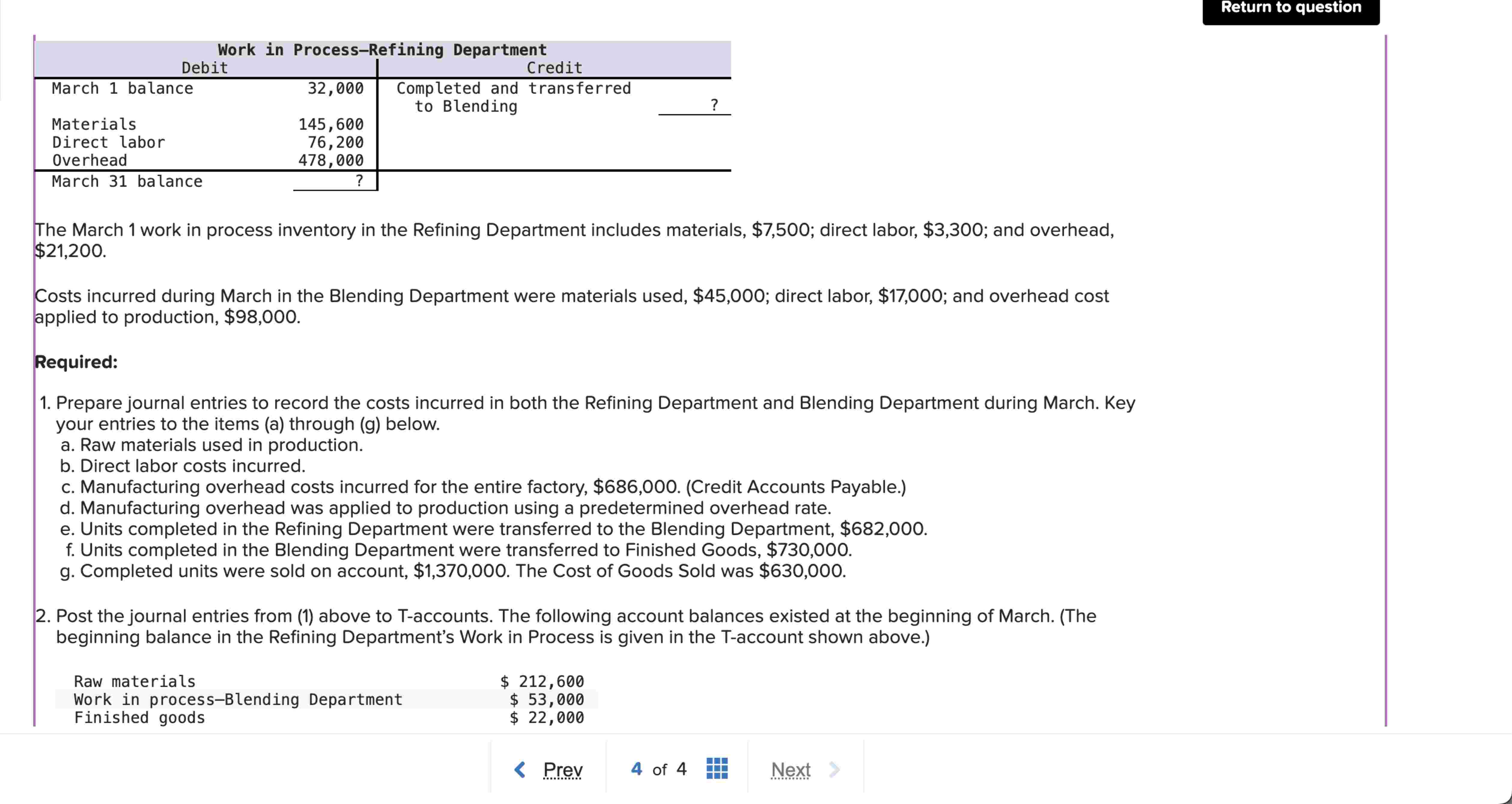 The March 1 work in process inventory in the