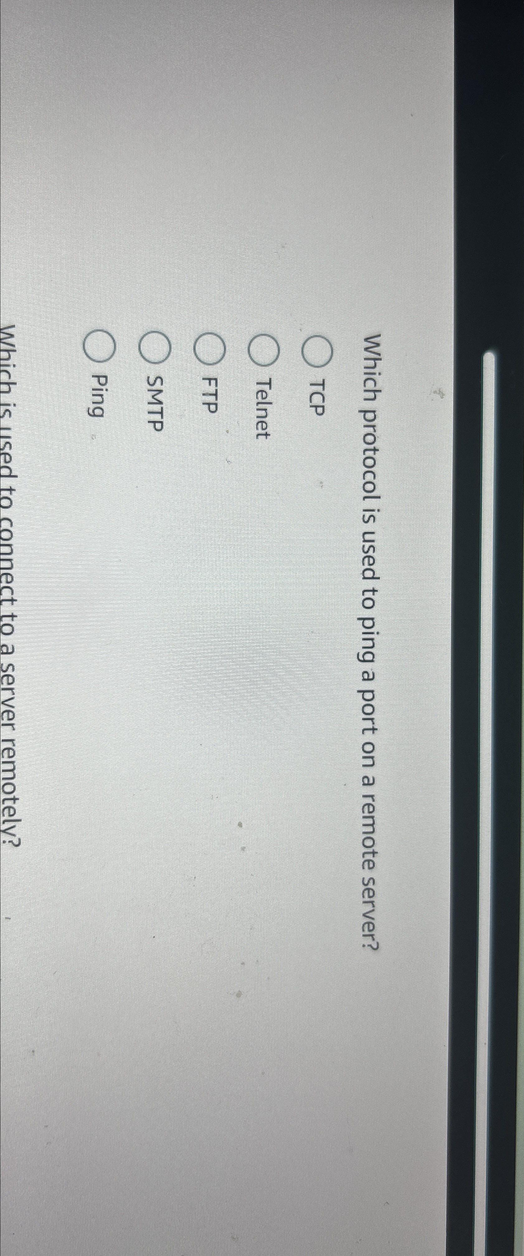 Which protocol is used to ping a port on a remote