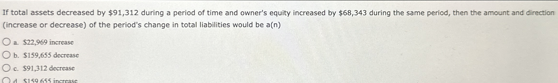 If total assets decreased by $ 9 1 , 3 1 2 during