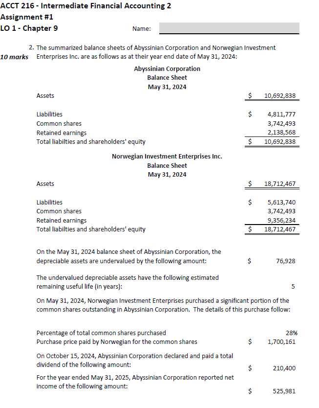 Assignment \ # 1 LO 1 - Chapter 9 Name: 2 . The