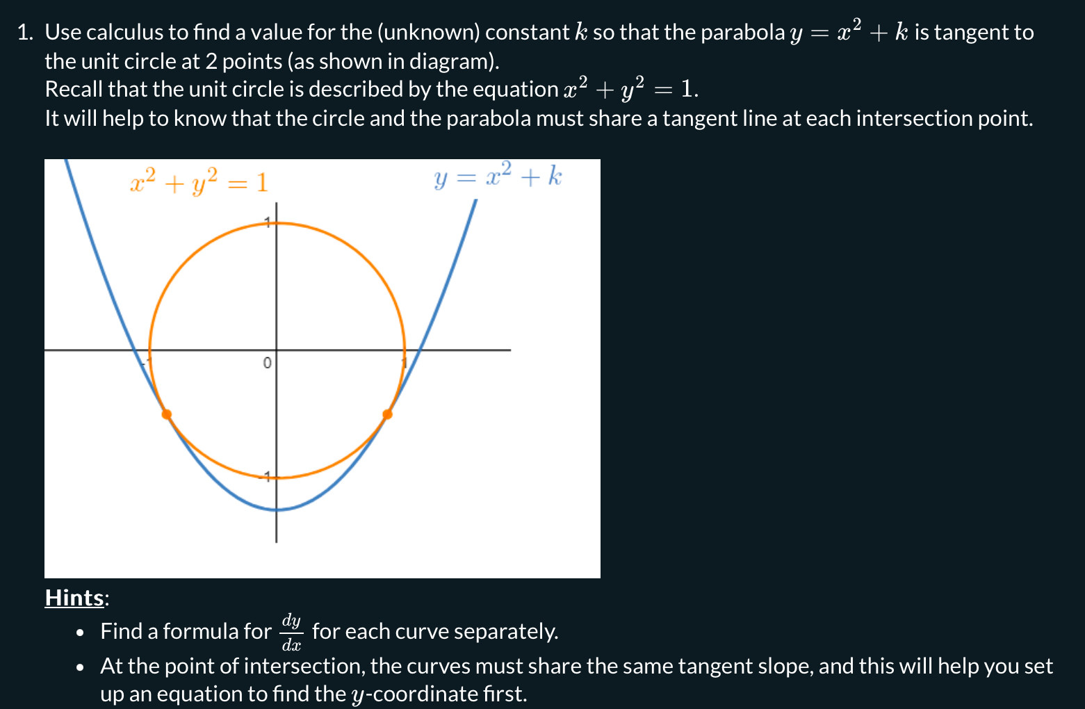 Use calculus to find a value for the ( unknown )