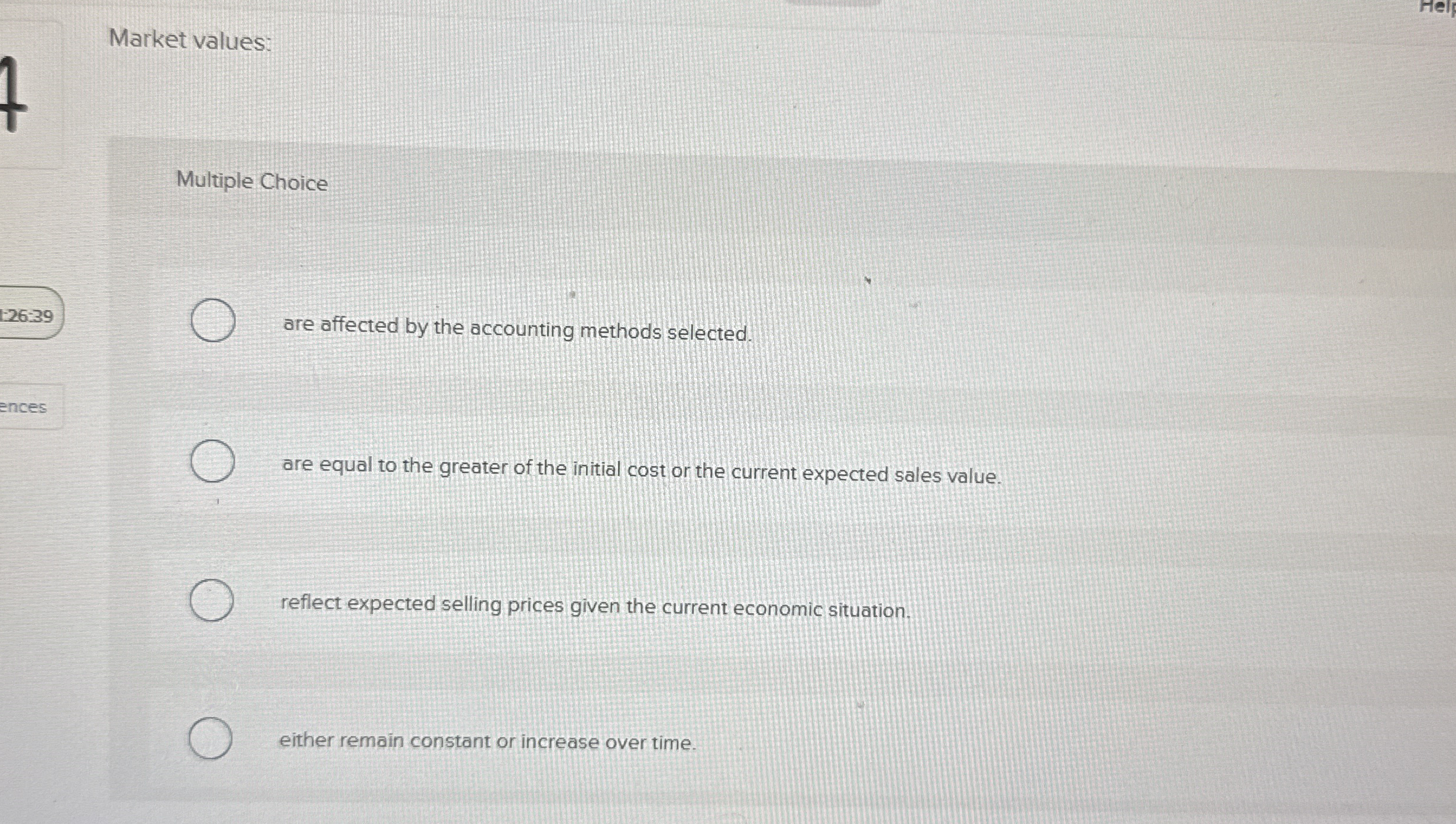 Market values: Multiple Choice - 2 6 : 3 9 are