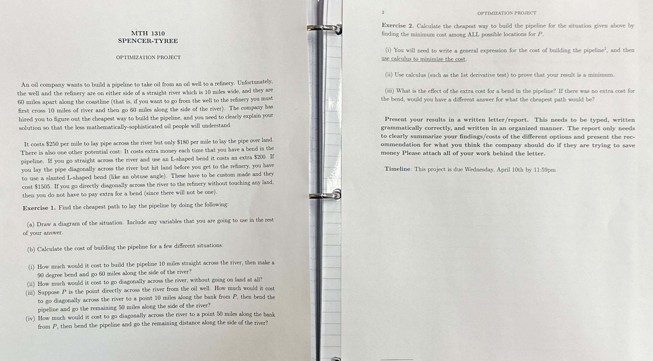 2 OPTIMIZATION PROJECT MTH 1 3 1 0 SPENCER -