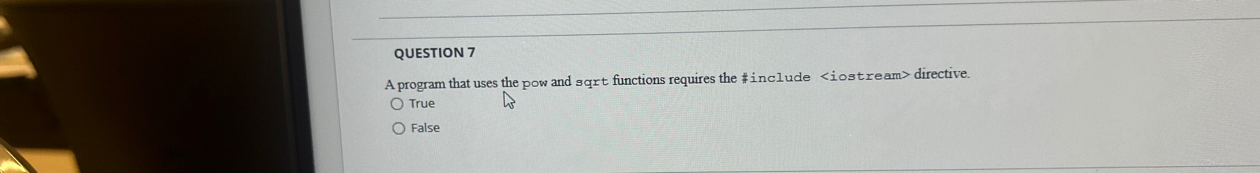 QUESTION 7 A program that uses the pow an d sqrt