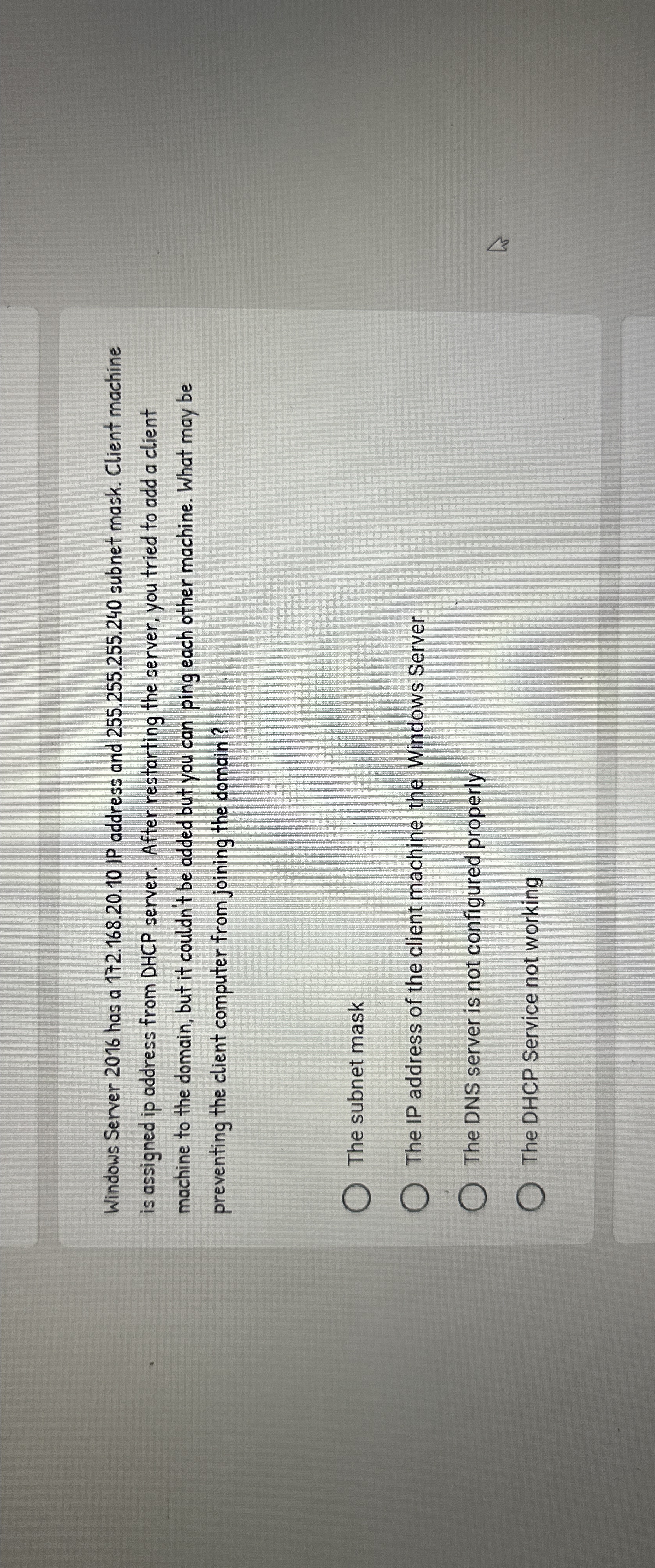 Windows Server 2 0 1 6 has a 1 7 2 . 1 6 8 . 2 0