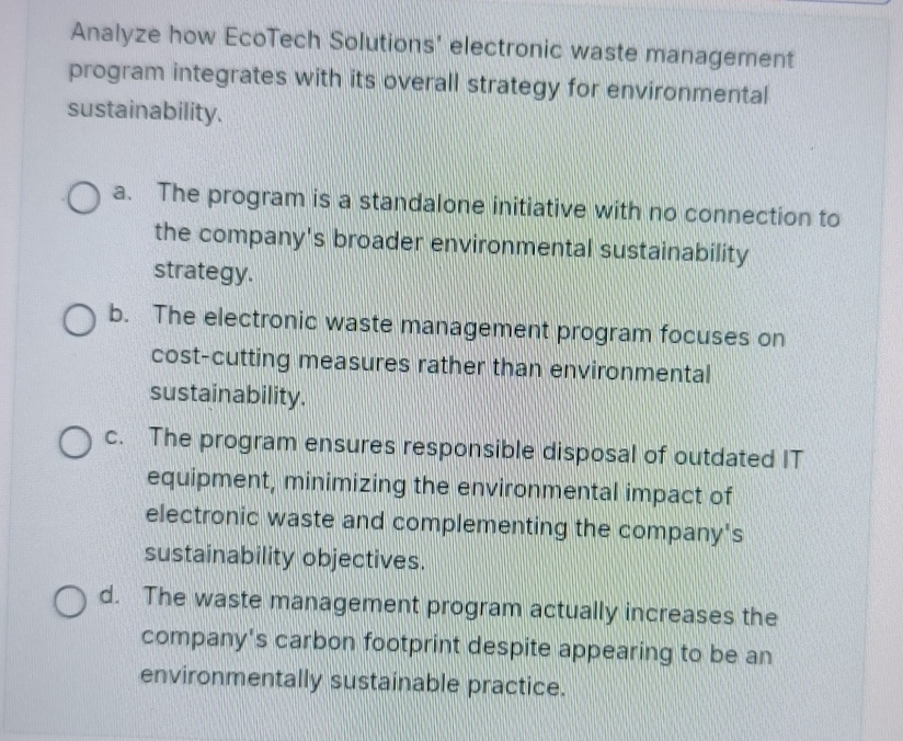 Analyze how EcoTech Solutions' electronic waste
