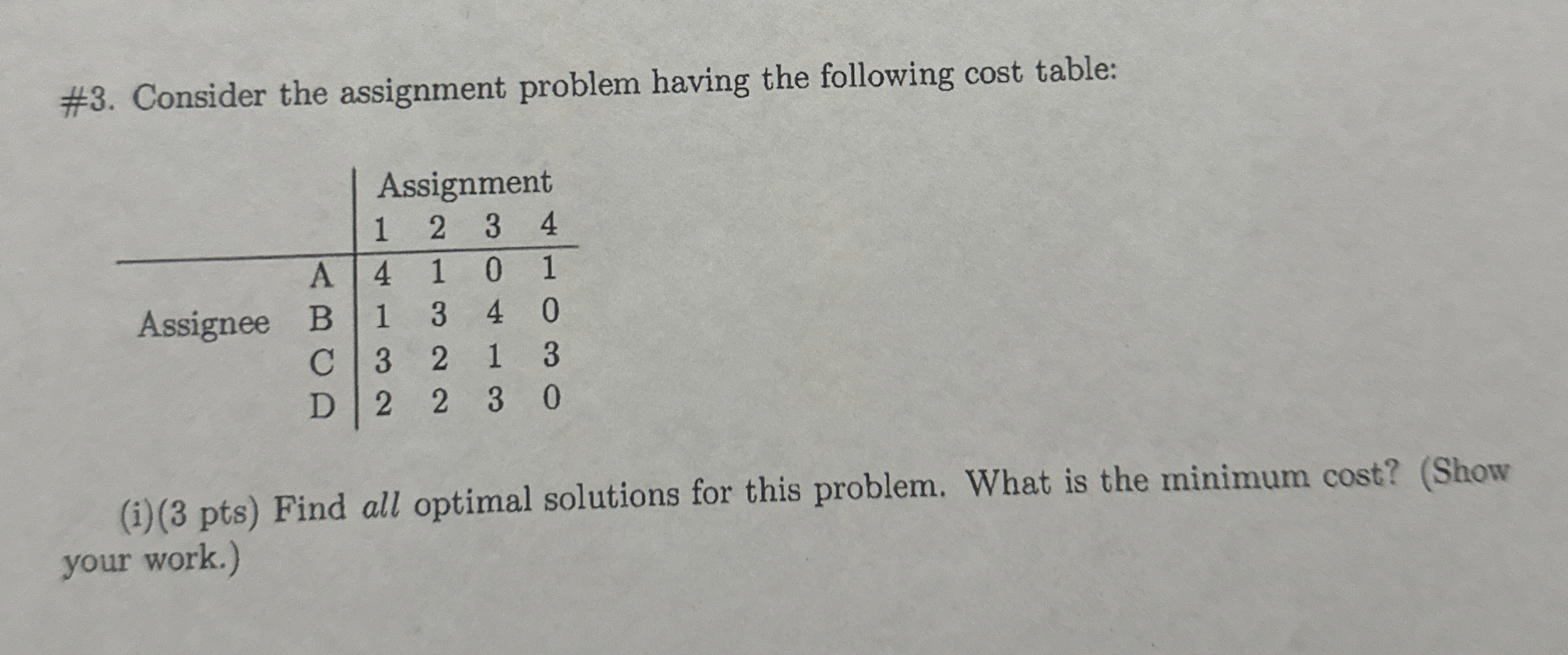 # 3 . Consider the assignment problem having the