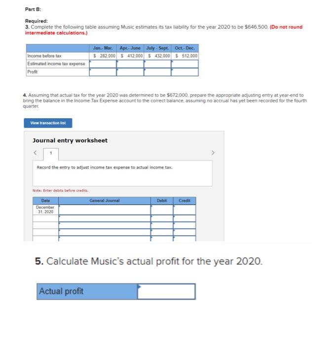 Complete the following table assuming Music
