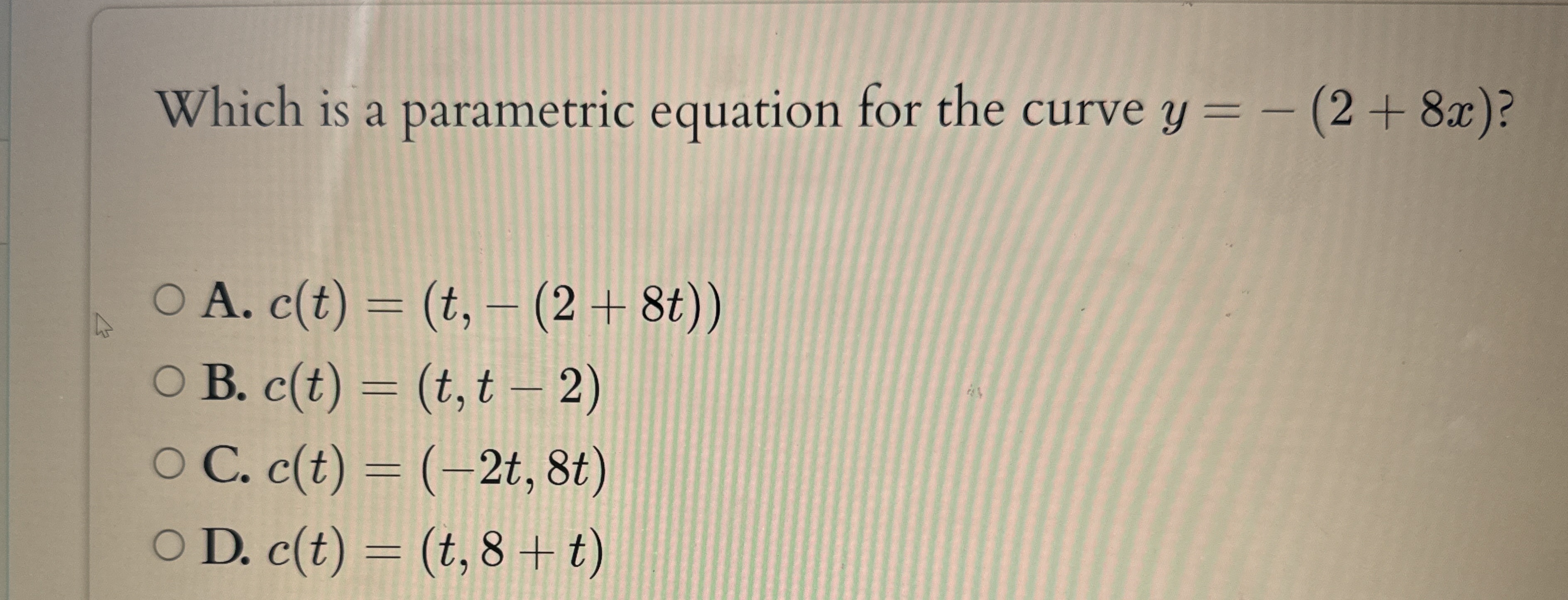 Which is a parametric equation for the curve y =