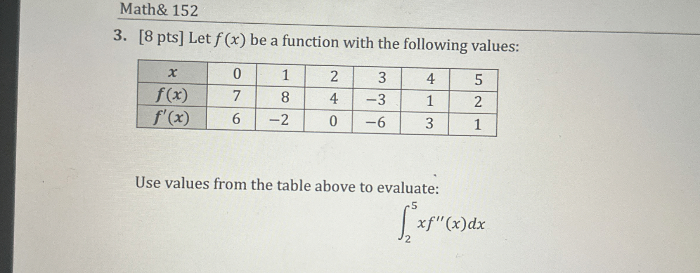 Math& 1 5 2 3 . [ 8 pts ] Let f ( x ) be a