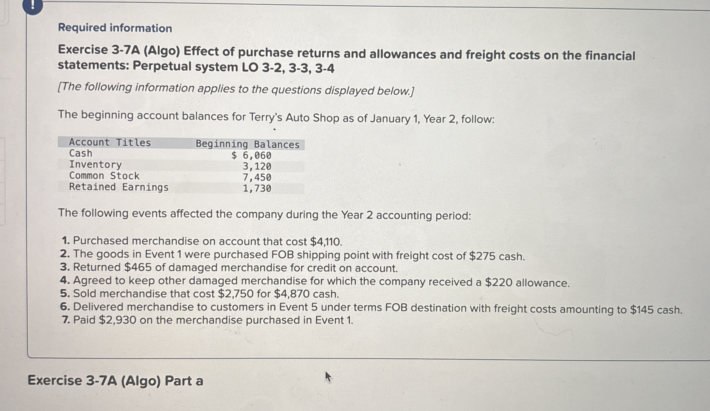 Required information Exercise 3 - 7 A ( Algo )