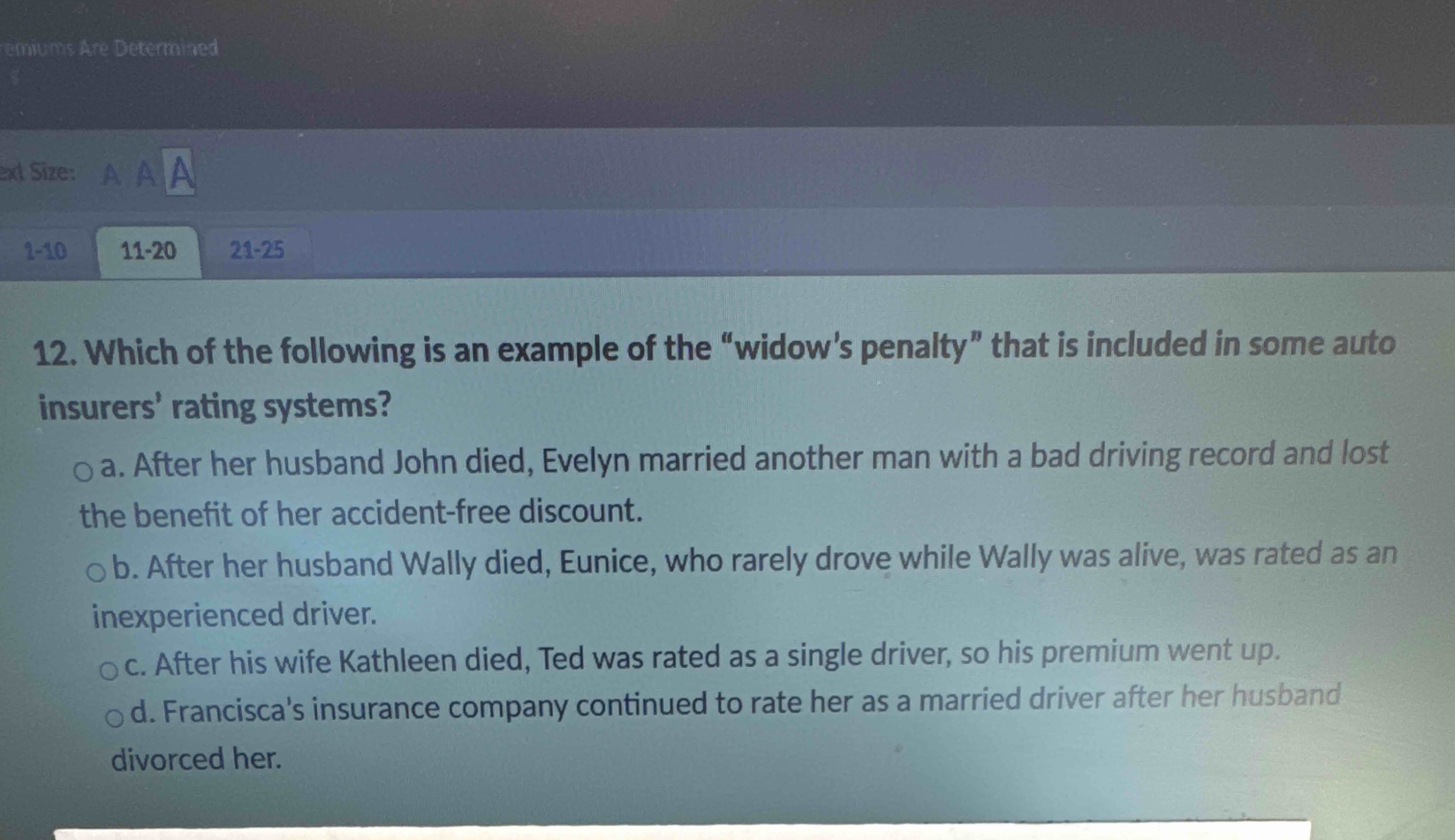 1 2 . Which of the following is an example of the