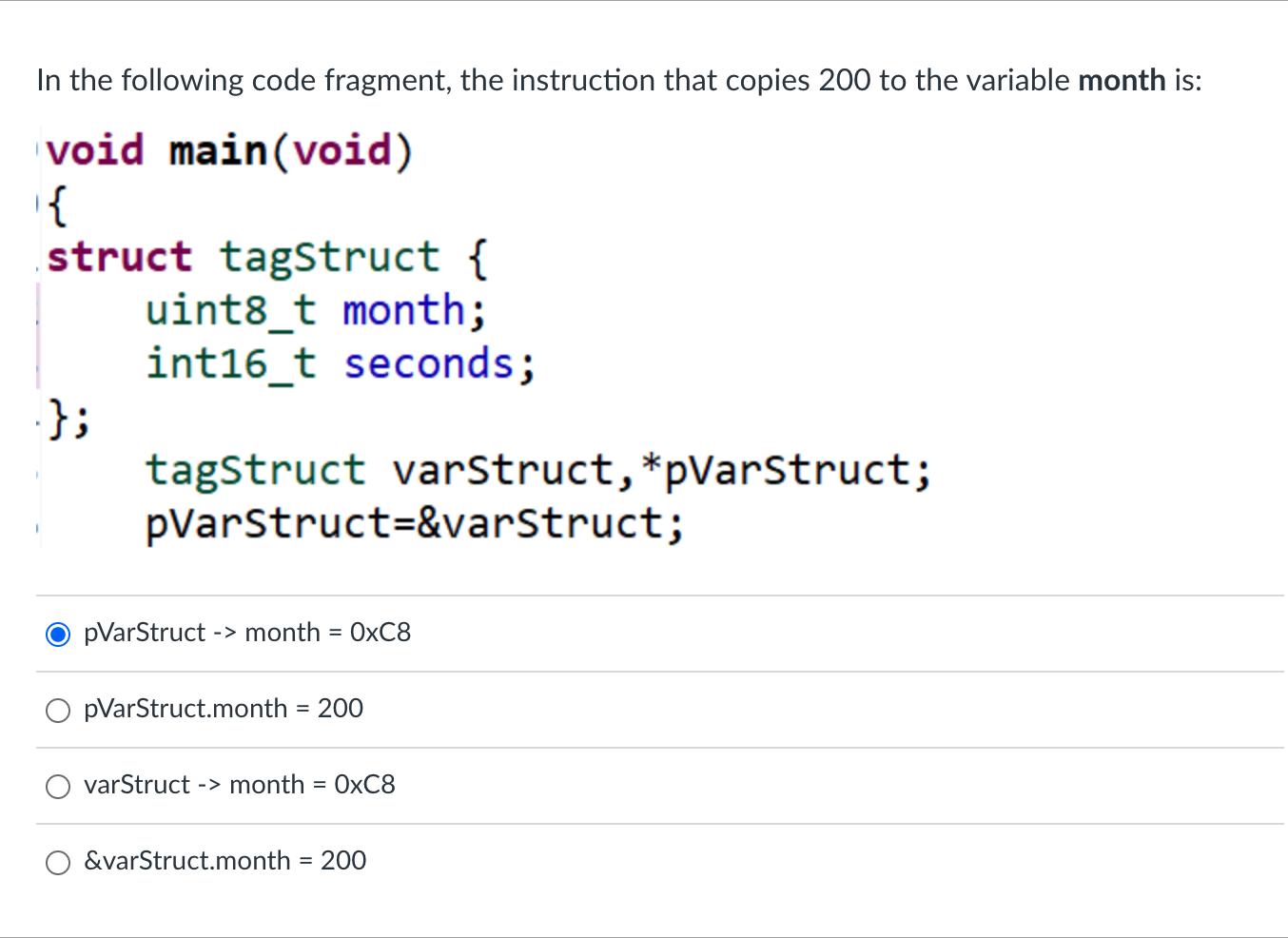 In the following code fragment, the instruction