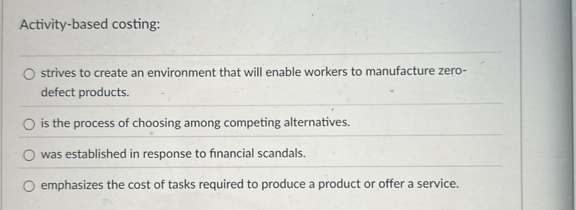 Activity - based costing: strives to create an