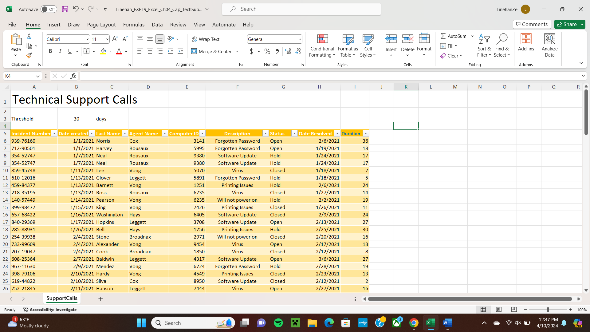 8 Sort the table by Agent Name in alphabetical