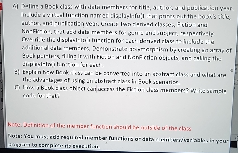 c + + . A ) Define a Book class with data members