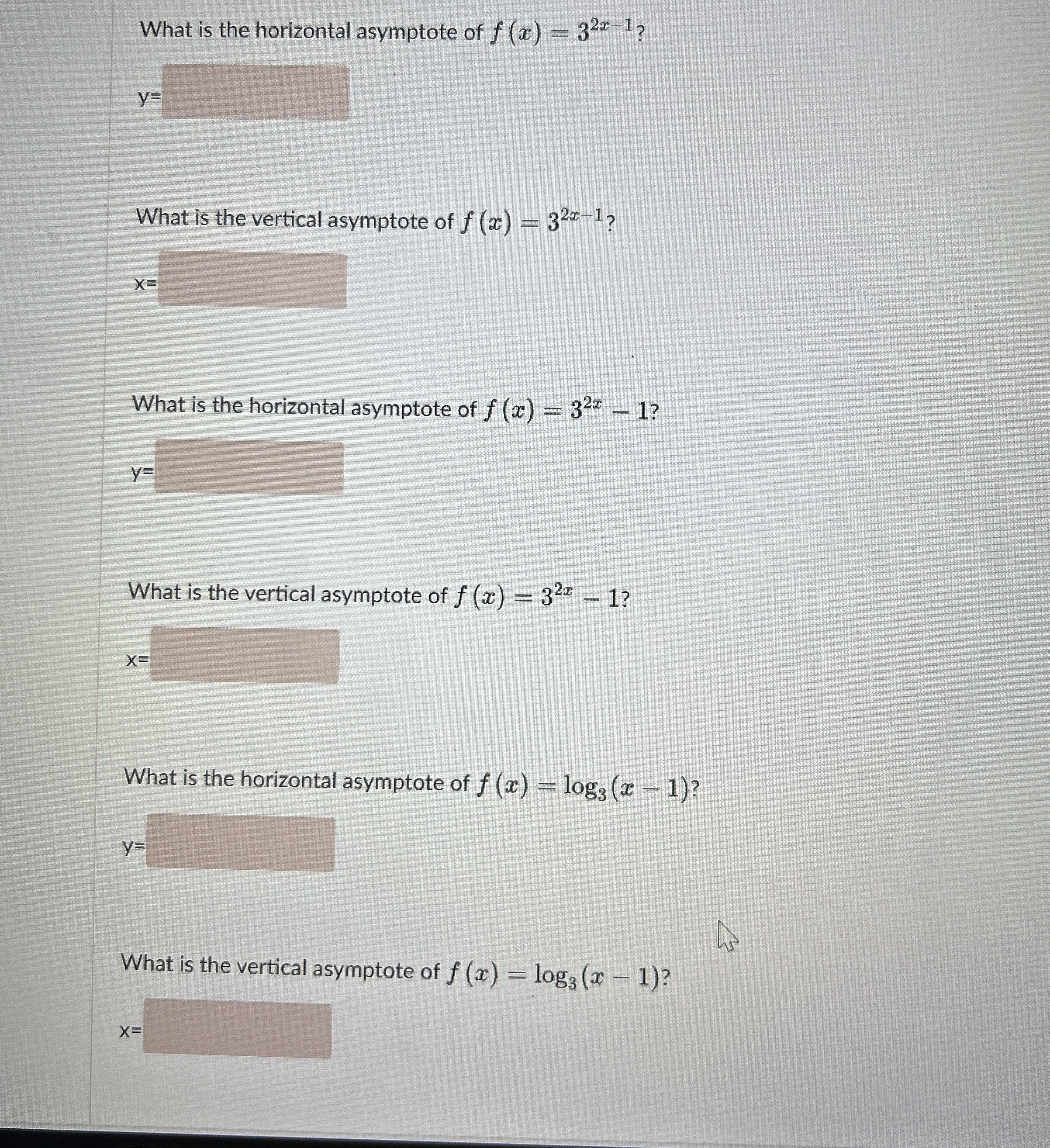 What is the horizontal asymptote of f ( x ) = 3 ^