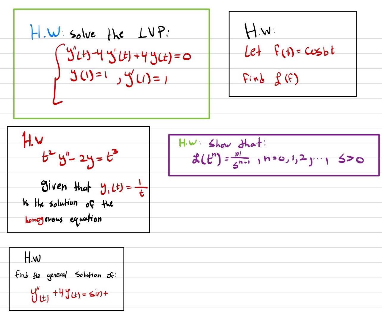 H . W solve the LVP: y ' ' ( t ) - 4 y ' ( t ) +