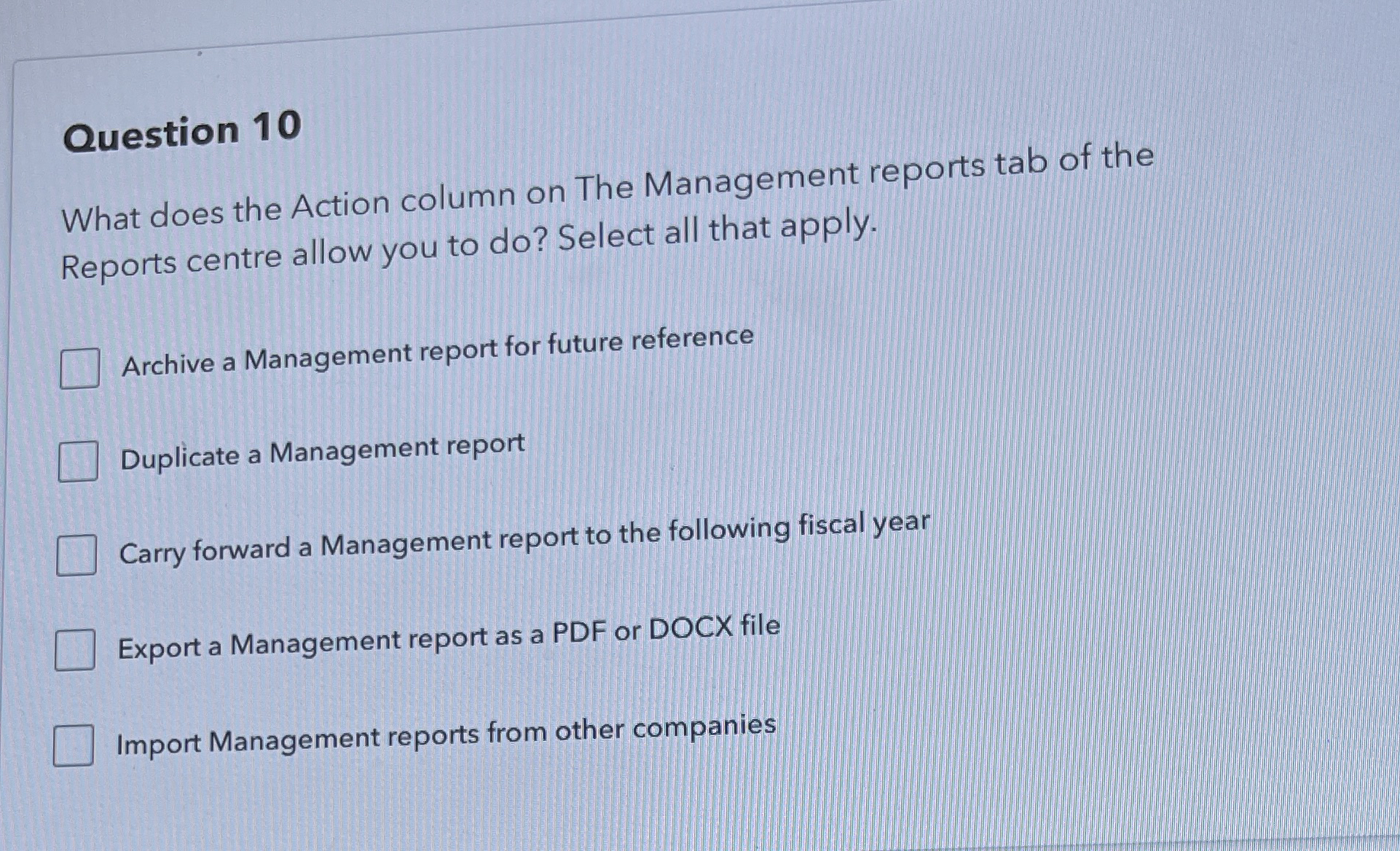 Question 1 0 What does the Action column on The