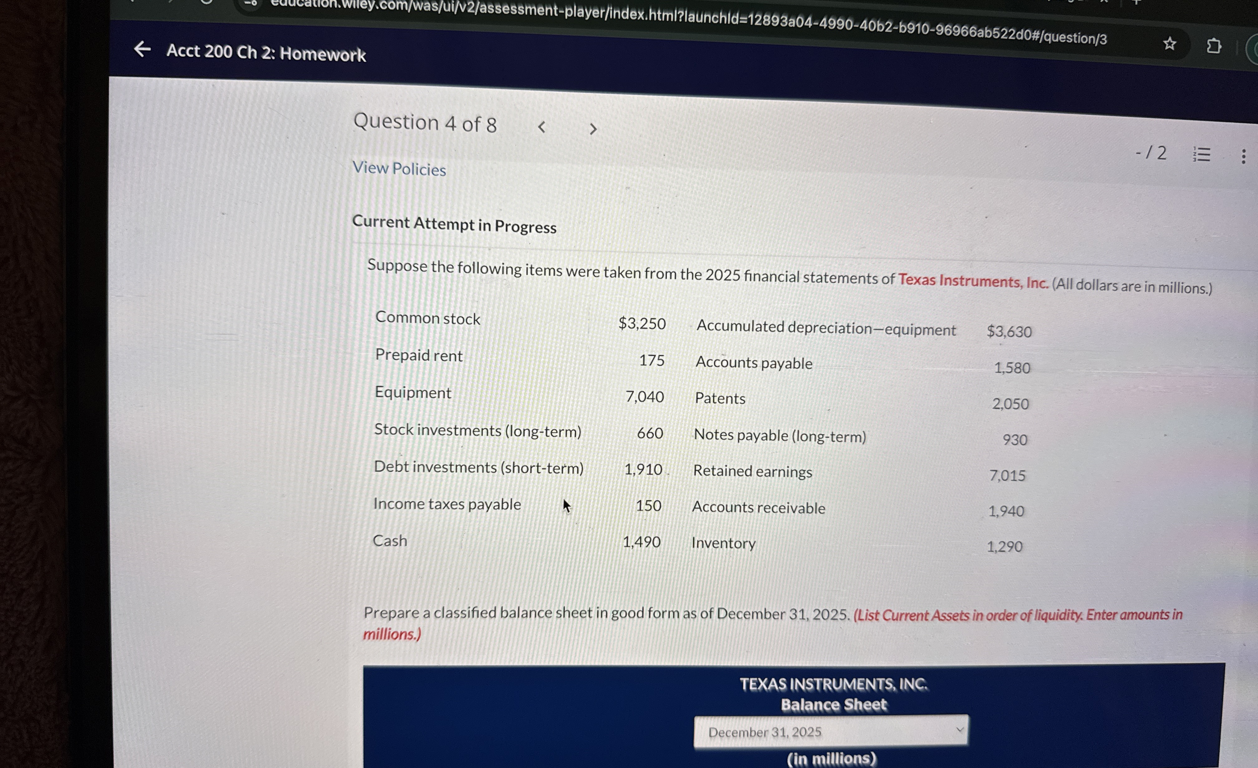 Acct 2 0 0 Ch 2 : Homework Question 4 of 8 View