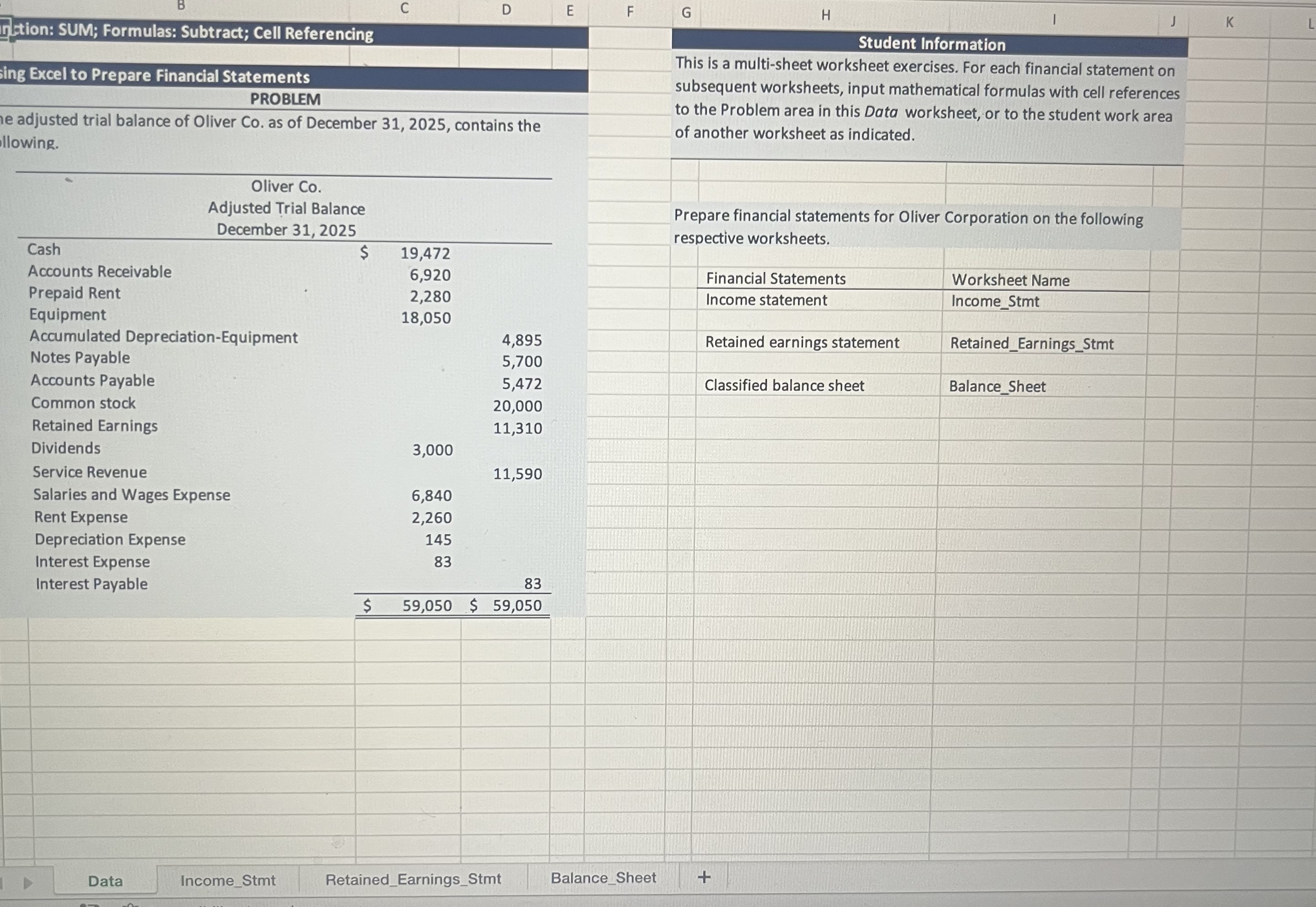 Intion: SUM; Formulas: Subtract; Cell Referencing