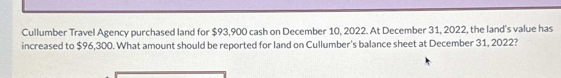 Cullumber Travel Agency purchased land for $ 9 3