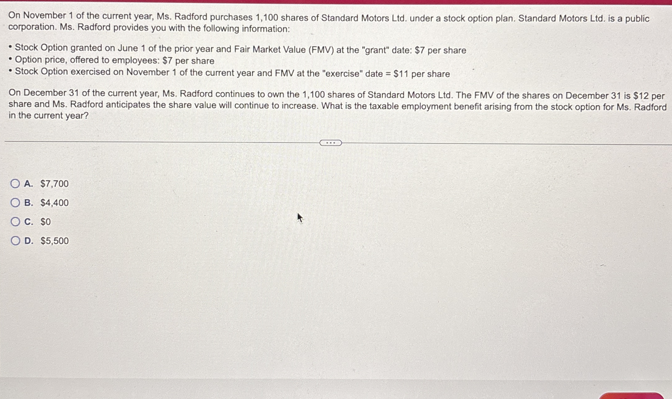 On November 1 of the current year, Ms . Radford