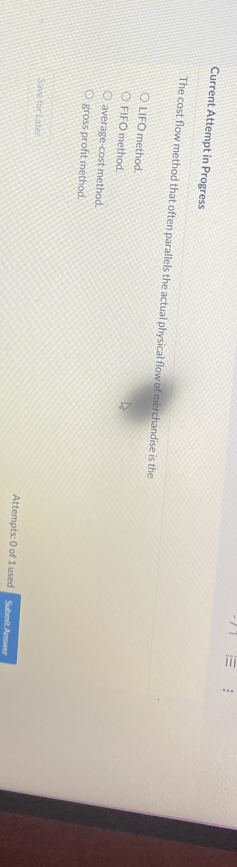 Current Attempt in Progress The cost flow method