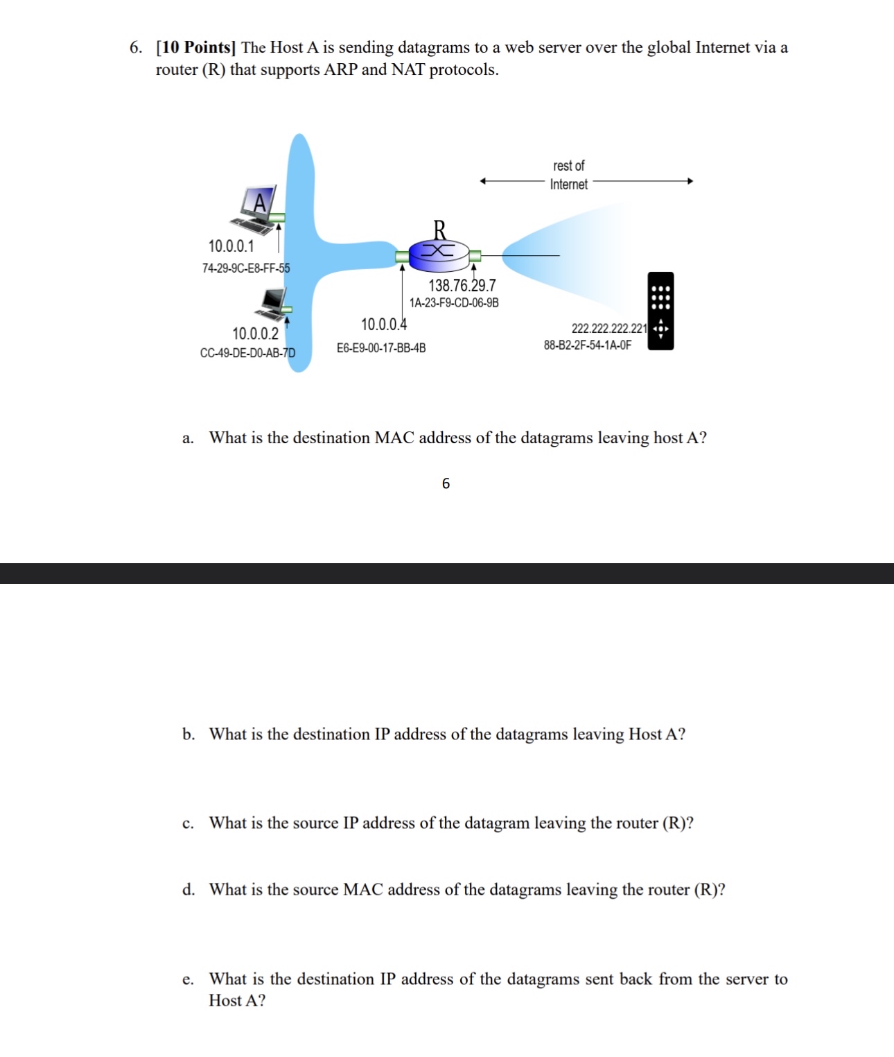 [ 1 0 Points ] The Host A is sending datagrams to
