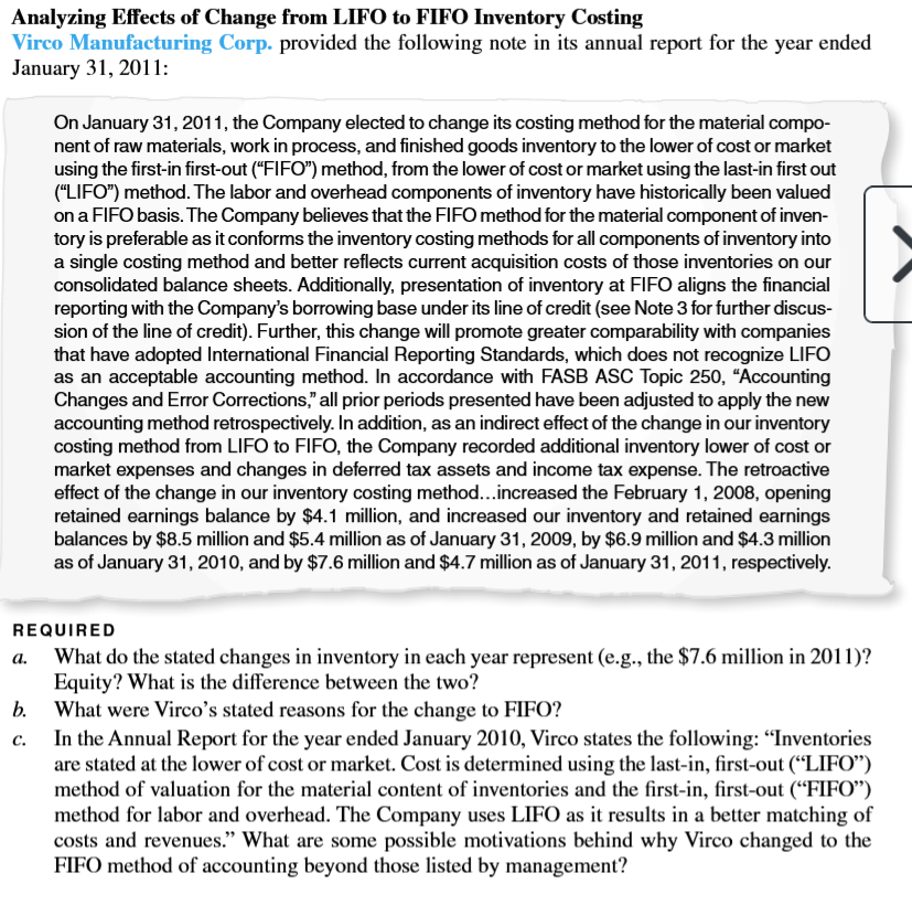 a . What do the stated changes in inventory in