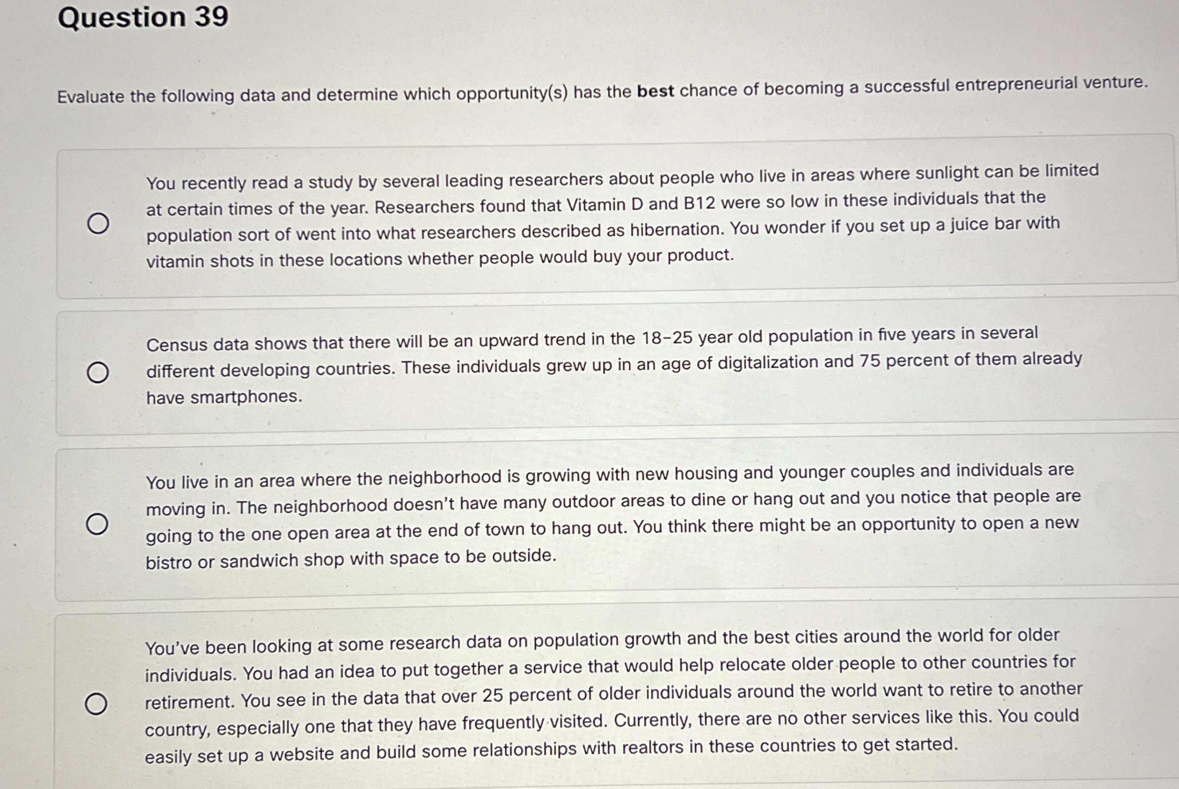 Question 3 9 Evaluate the following data and