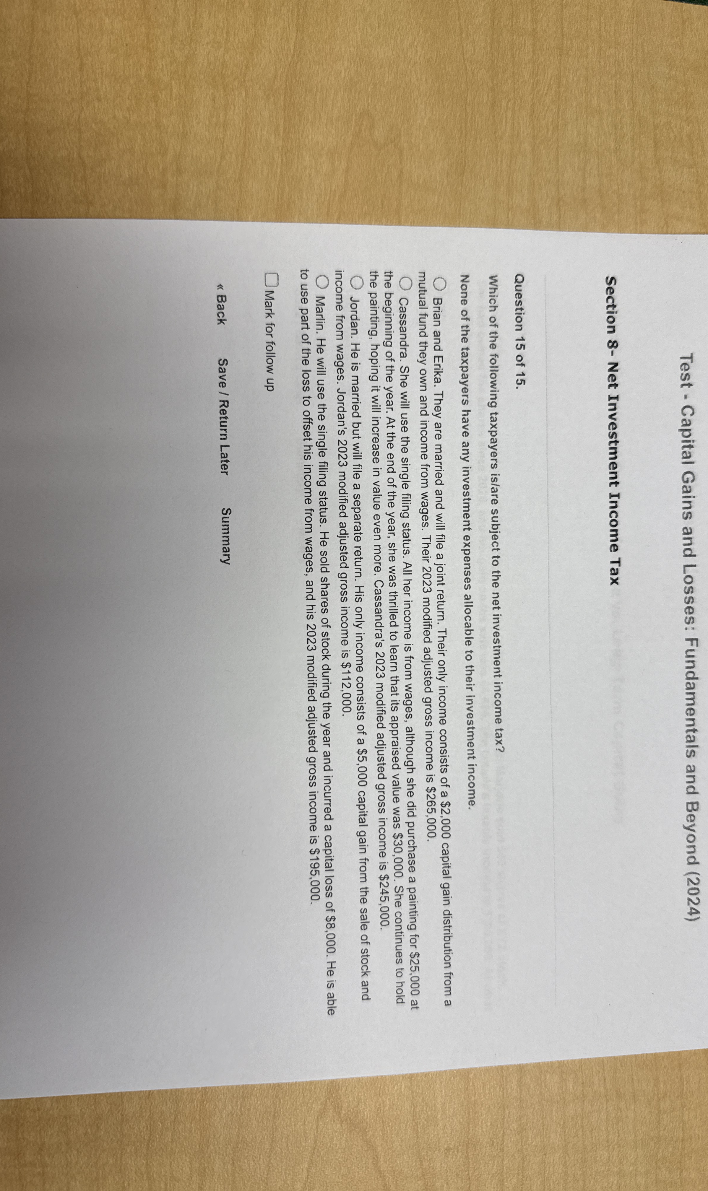 Test - Capital Gains and Losses: Fundamentals and