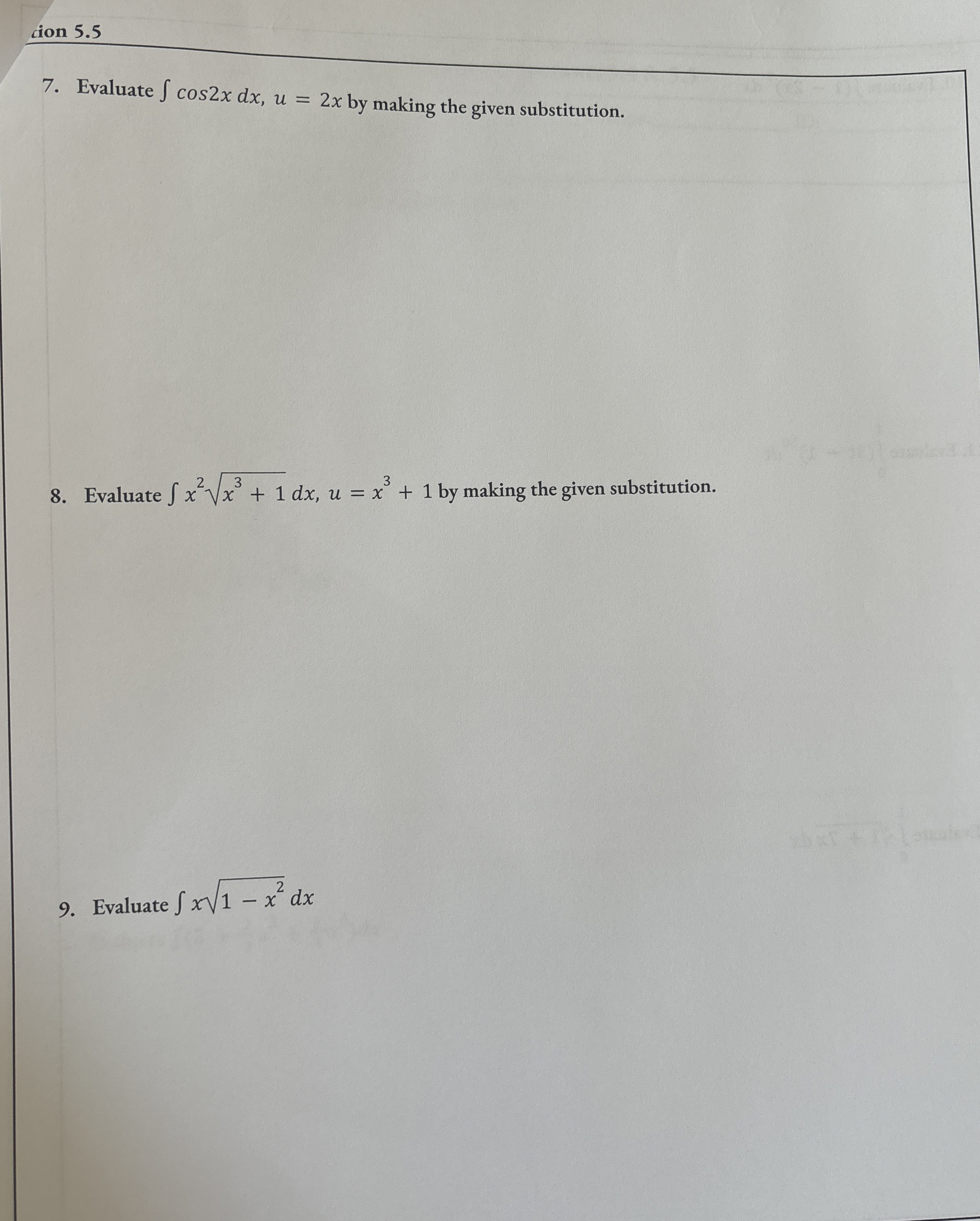 ion 5 . 5 7 . Evaluate c o s 2 x d x , u = 2 x by