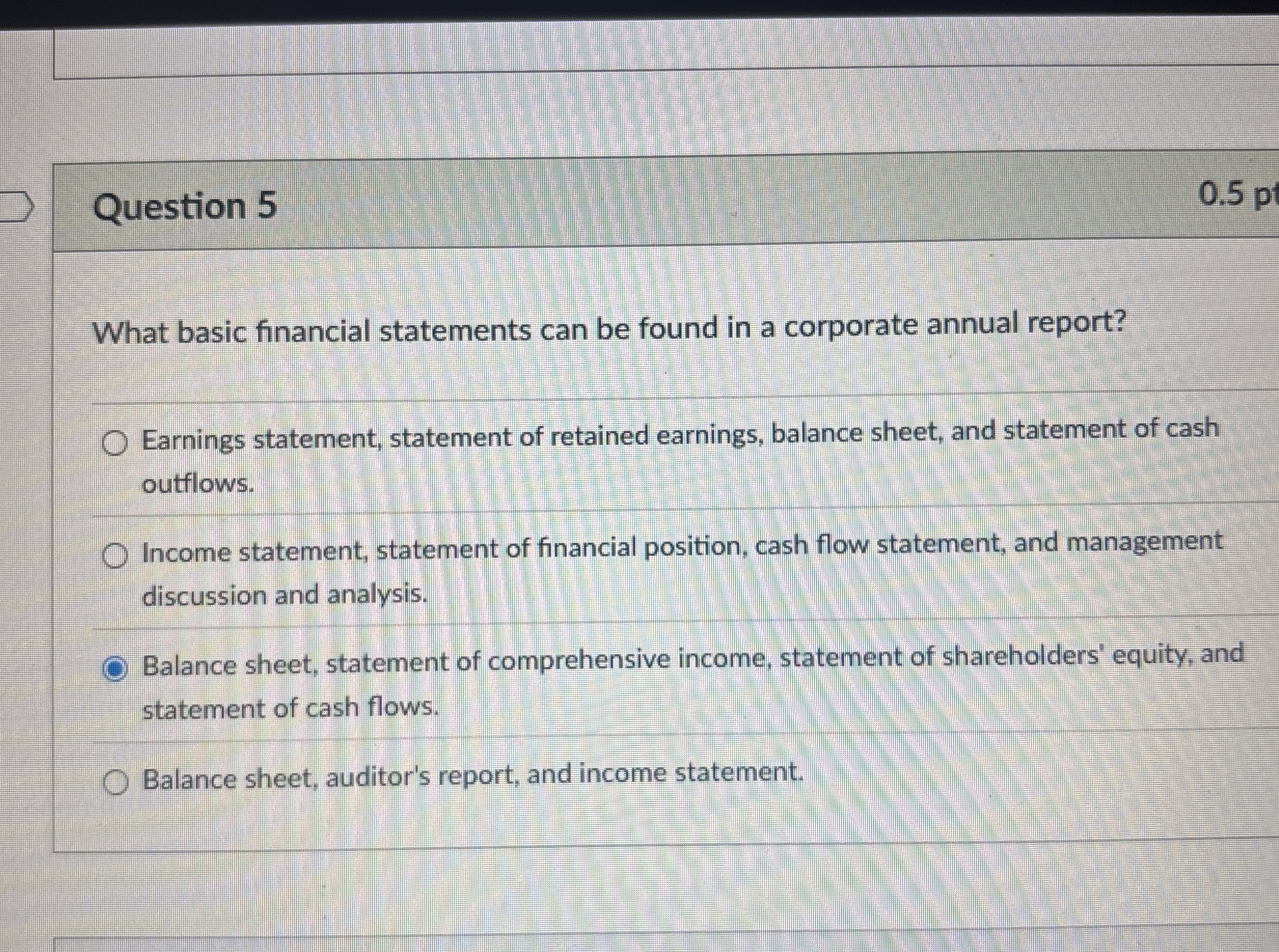Question 5 What basic financial statements can be