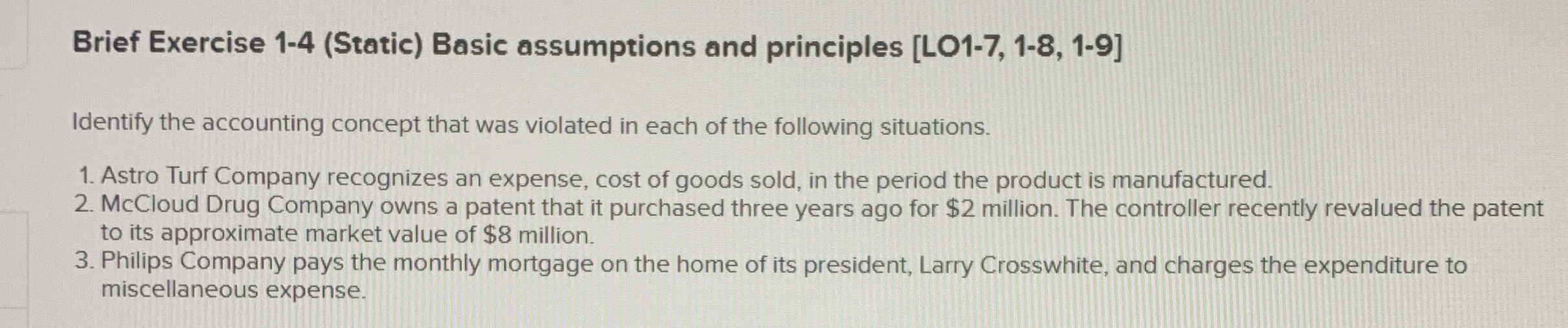 Brief Exercise 1 - 4 ( Static ) Basic assumptions