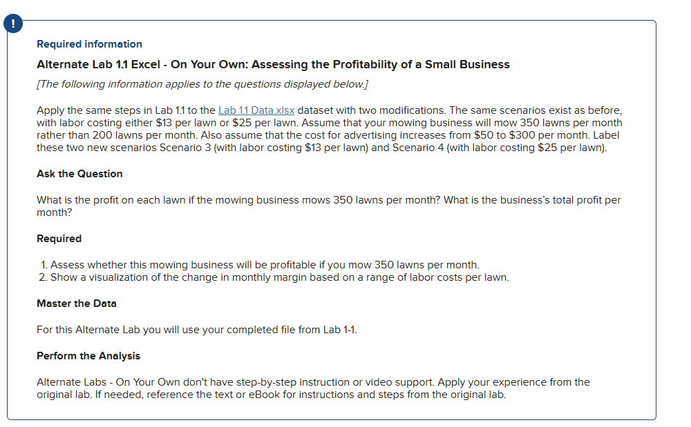 Required information Alternate Lab 1 . 1 Excel -