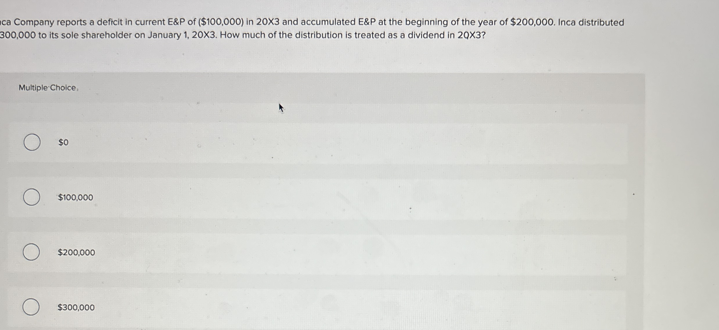 ca Company reports a deficit in current E&P of (