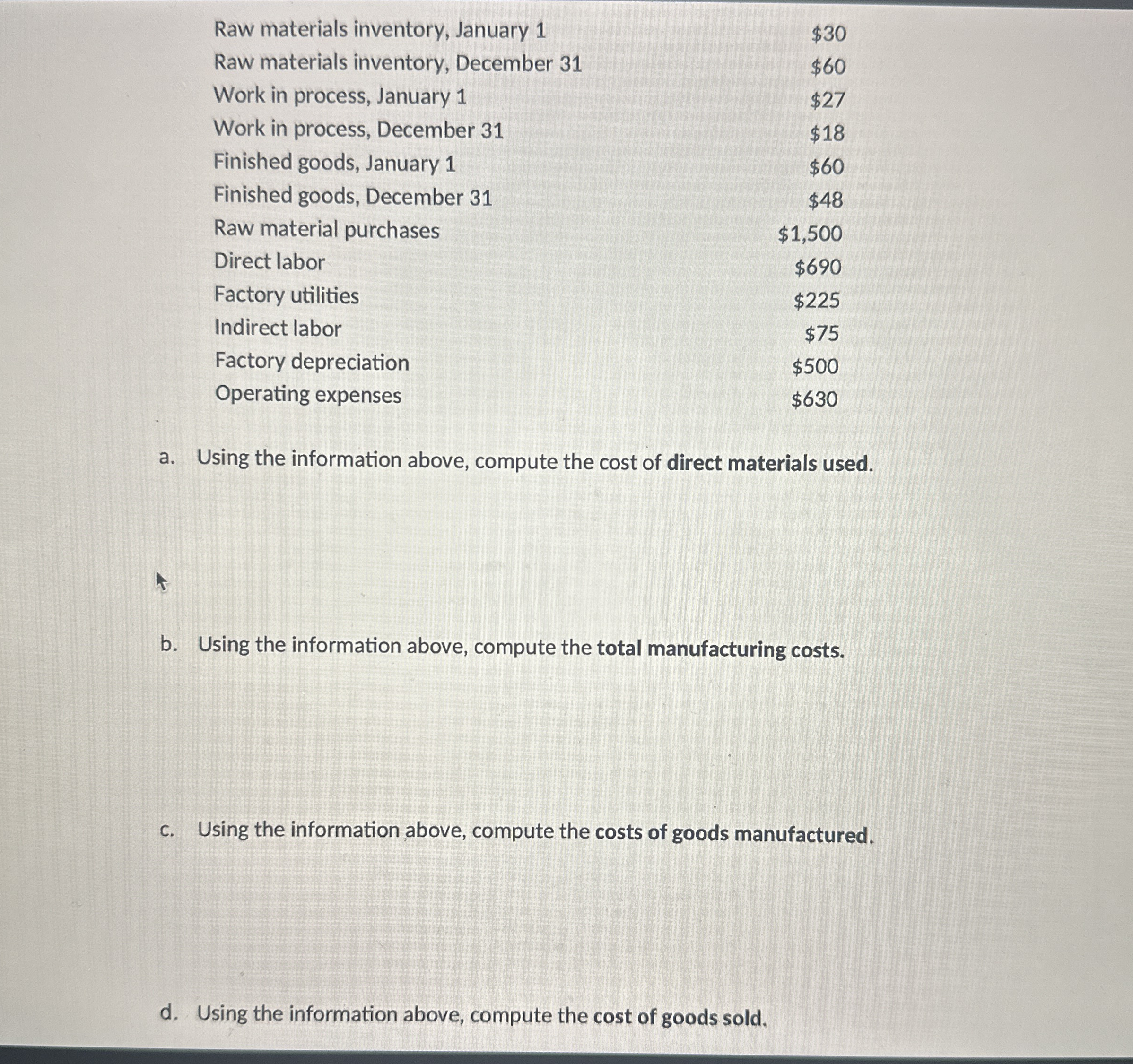 \ table [ [ Raw materials inventory, January 1 ,