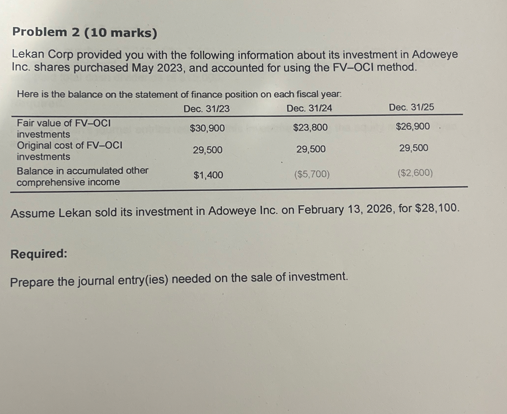 Problem 2 ( 1 0 marks ) Lekan Corp provided you