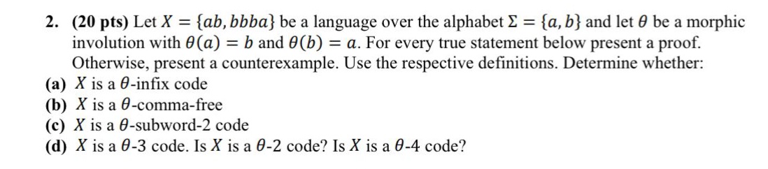 ( 2 0 pts ) Let x = { a b , bbba } be a language