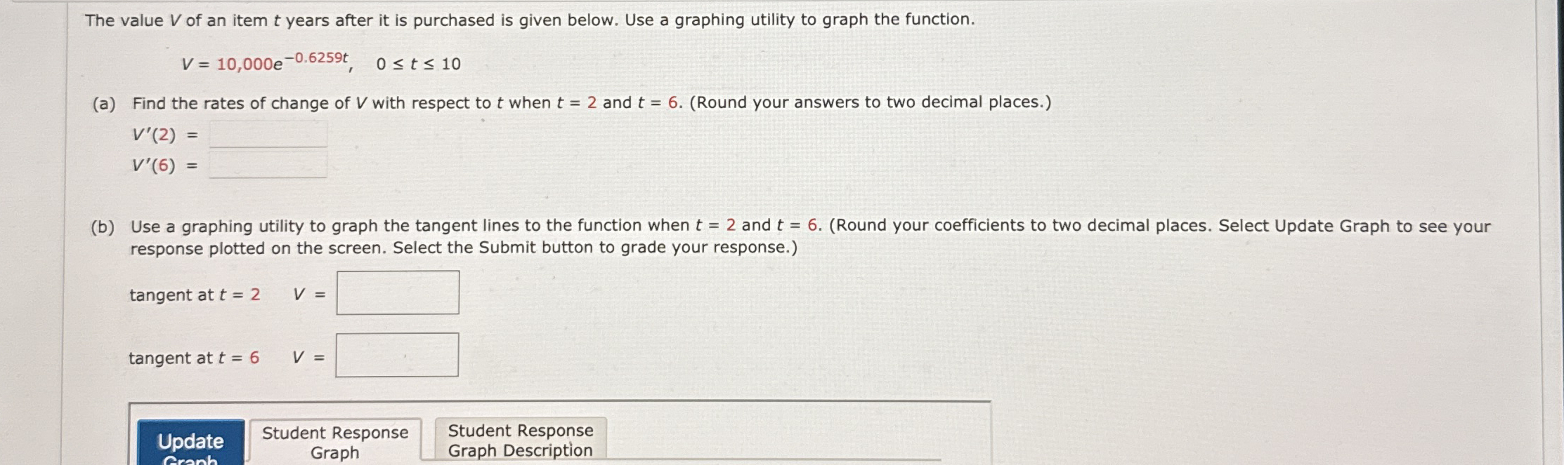 The value V of an item t years after it is