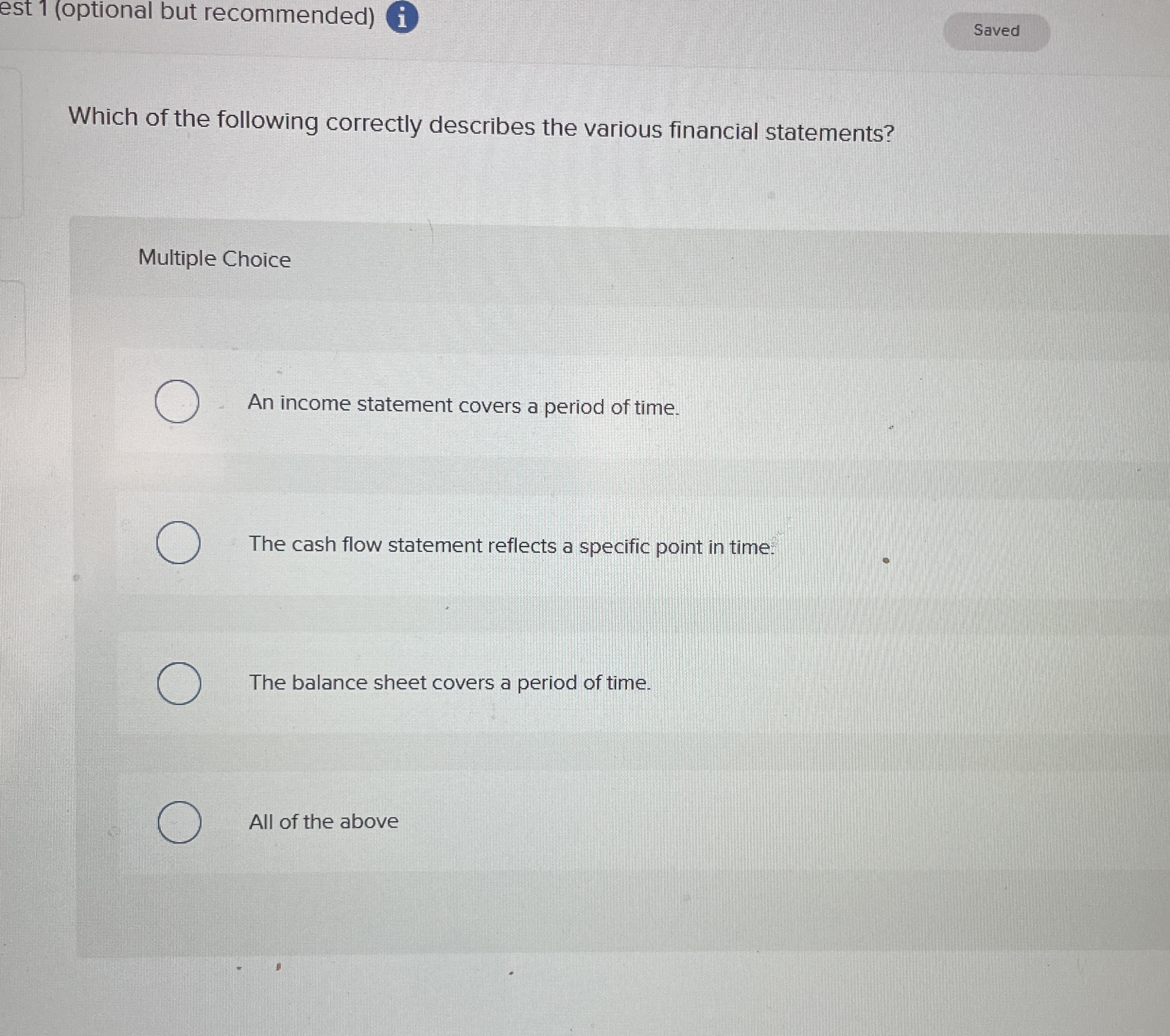 est 1 ( optional but recommended ) ( i ) Which of