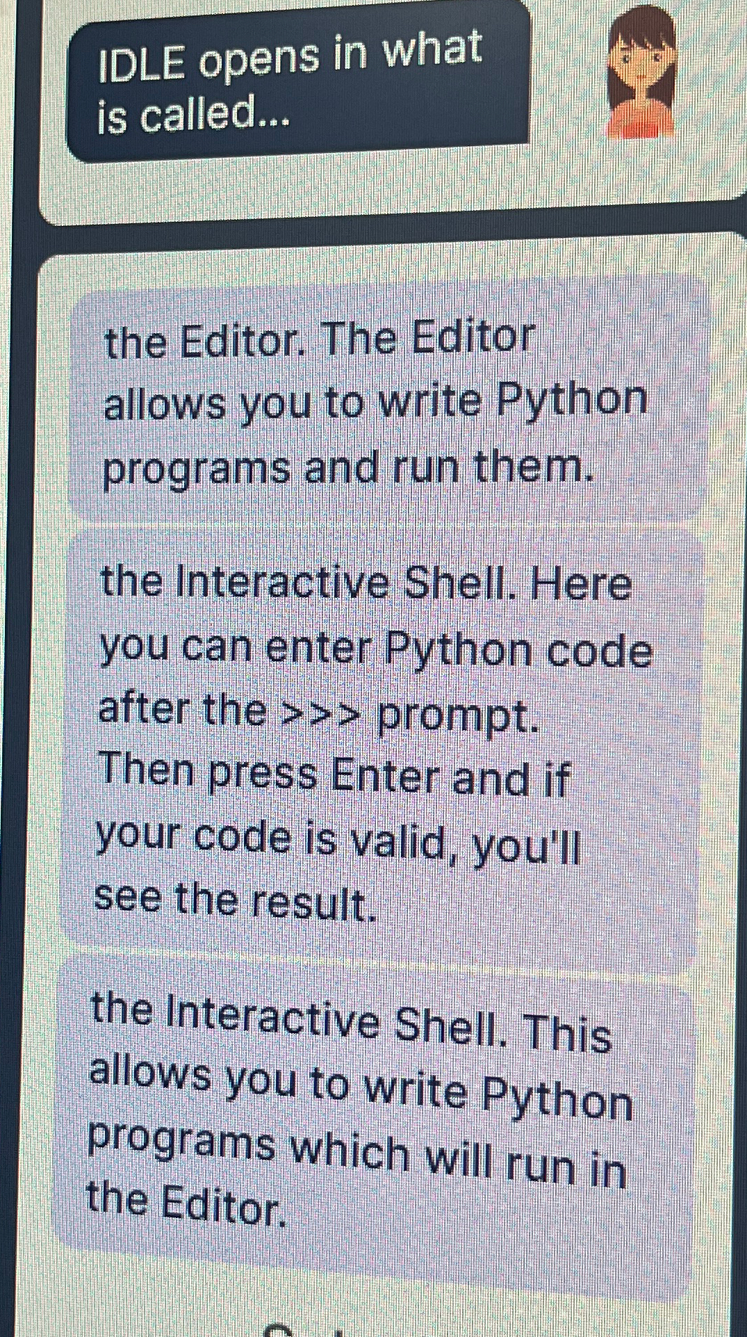 IDLE opens in what is called... the Editor. The